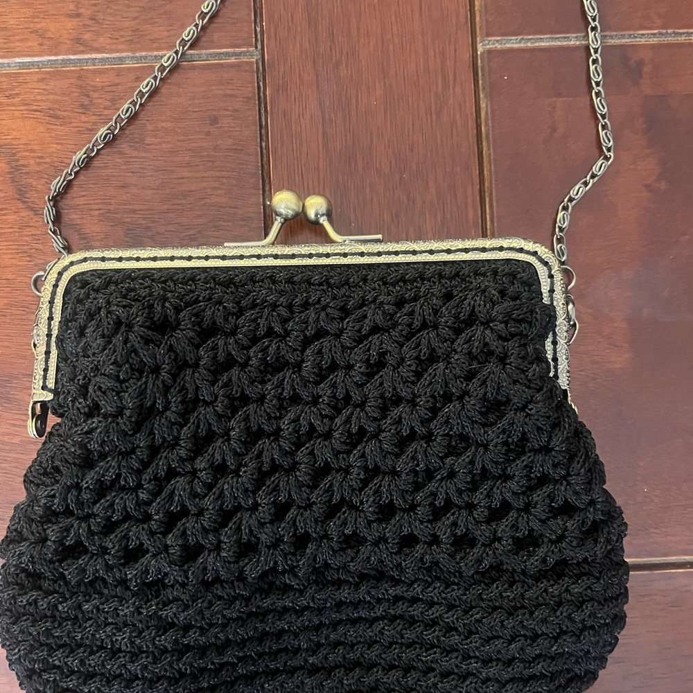 Elegant Black Crochet Shoulder Bag